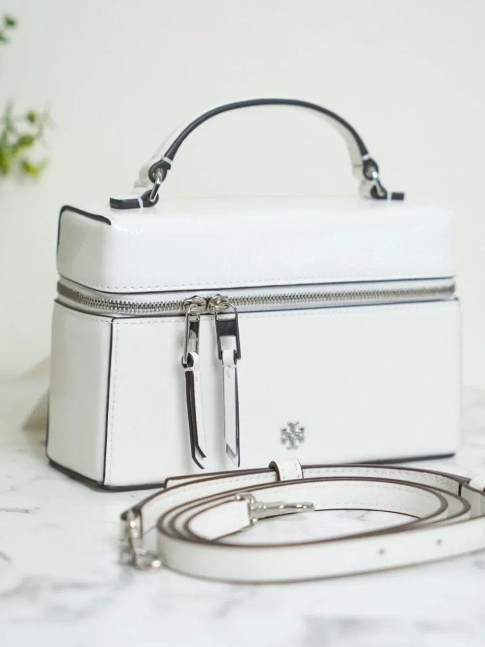 Tory Burch Rory Crinkle Vanity Bag Crossbody in Cirrus Cloud White NWT